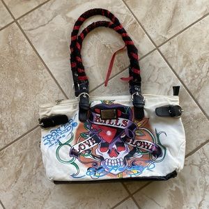 ED HARDY LOVE KILLS SLOWLY HANDBAG BEIGE PURSE